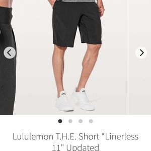 VGUC Mens Black Lululemon T.H.E. Short Linerless 11" inseam size Medium
